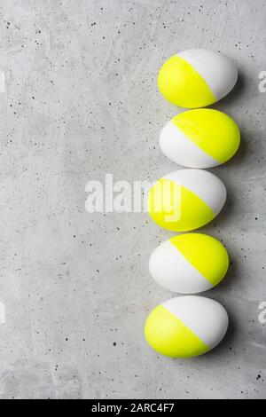 Easter eggs on a gray background with copy space Stock Photo