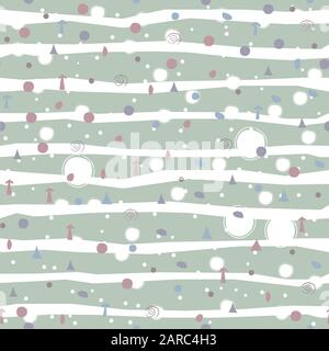 Geometric Seamless Pattern with tiny objects like triangles, polygons, arrows and balls on white. Modern Pastel Color Design. Repeating Pattern. Vecto Stock Vector