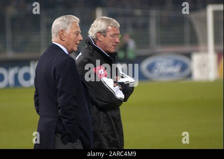 Turin Italy ,12 March  2003, 'Delle Alpi' Stadium, UEFA Champions League 2002/2003, FC Juventus- FC Manchester United: Juventus president Umberto Agnelli and the coach Marcello Lippi before the match Stock Photo