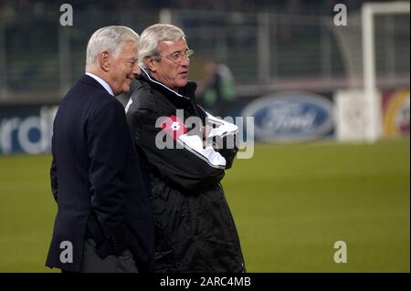 Turin Italy ,12 March  2003, 'Delle Alpi' Stadium, UEFA Champions League 2002/2003, FC Juventus- FC Manchester United: Juventus president Umberto Agnelli and the coach Marcello Lippi before the match Stock Photo