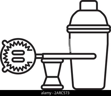 Cocktail shaking equipment vector outline icon. Drinks and bartenders tools symbol Stock Vector