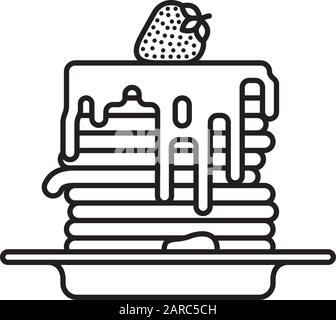 Stack of pancakes with syrup and strawberry on top vector line icon. Sweet food and Shrove Tuesday color symbol. Stock Vector