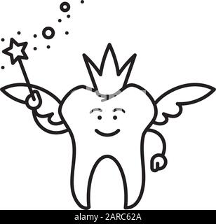 Tooth fairy with magic wand vector line icon Stock Vector