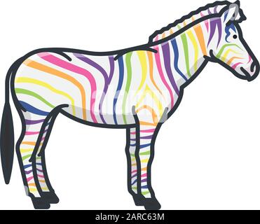 Rainbow colored zebra isolated vector illustration. Uniqueness and rarity concept symbol. Stock Vector
