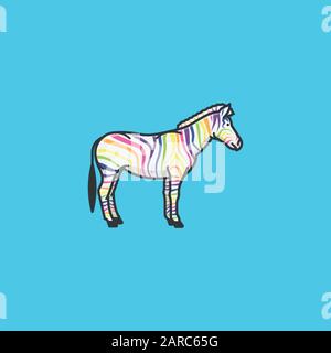Rainbow colored zebra vector illustration for #RareDiseaseDay on February 29th Stock Vector