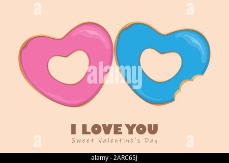 sweet valentines day heart shaped donuts vector illustration EPS10 Stock Vector