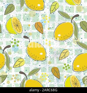 Seamless Pattern with cute lemons. Scandinavian Hand Drawn Style. Stock Vector