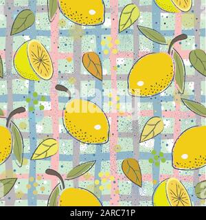 Seamless Pattern with cute lemons. Scandinavian Hand Drawn Style. Stock Vector