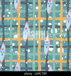 Seamless Pattern with surfing boards on sand. Vector Illustration Stock Vector