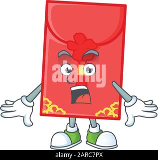chinese envelope cartoon character design on a surprised gesture Stock Vector