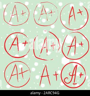 Set of Grades at School. Grade Results in red. Vector Illustration Stock Vector