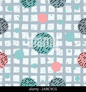 Cute Seamless Pattern. Hand Drawn Bal Design with pastel blue stripes on white background with tiny dots. Abstract Style Design. Vector Illustration Stock Vector
