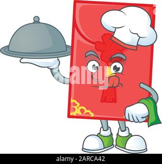 cartoon design of chinese envelope as a Chef having food on tray Stock Vector