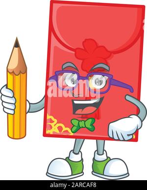 Red envelope cartoon in student bring book Vector Image
