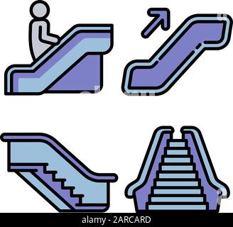 Escalator icons set. Outline set of escalator vector icons for web design isolated on white background Stock Vector