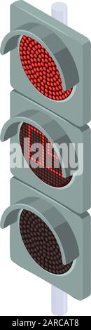 Red traffic lights icon. Isometric of red traffic lights vector icon for web design isolated on white background Stock Vector