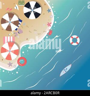 Summer Vector Illustration. Seashore from top view. Background template. Modern Color Design Stock Vector