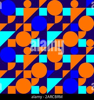 Bauhaus style seamless pattern, geometric modern flat background with shapes, blue vector graphic composition Stock Vector