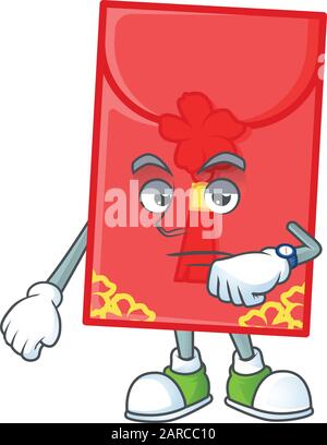 cartoon character design of chinese envelope on a waiting gesture Stock Vector