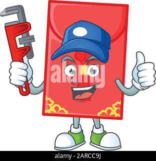 Cool Plumber chinese envelope on mascot picture style Stock Vector