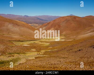 Deep valleys as seen from the Ruta 40, the road linking Cachi to San Antonio de Los Cobres, Argentina Stock Photo