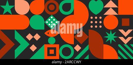 Seamless minimal geometric pattern in style of scandinavian design, color background with shapes, vector print Stock Vector