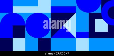 Bauhaus geometric minimal seamless pattern, vector color template, blue swiss background Stock Vector