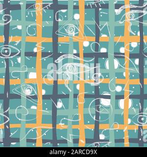 Seamless Pattern with Eyes. Hand Drawn, whimsical style. Third Eye Seamless pattern. Yellow, blue and black colors. Seamless Pattern. Psychedelic eyes Stock Vector