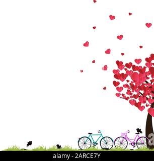 Valentine's day background with a bike and a tree made out of hearts. Stock Vector