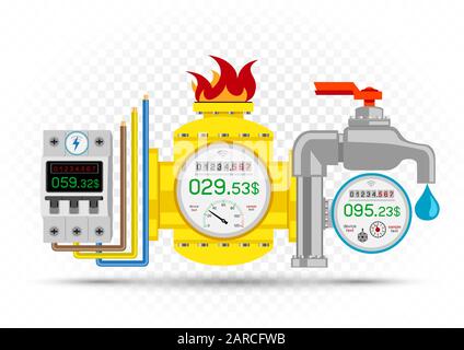 electric gas water meter icons set Stock Vector
