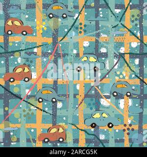 Seamless Pattern with Hand Drawn Cars. Scandinavian Style. Vector Illustration Stock Vector