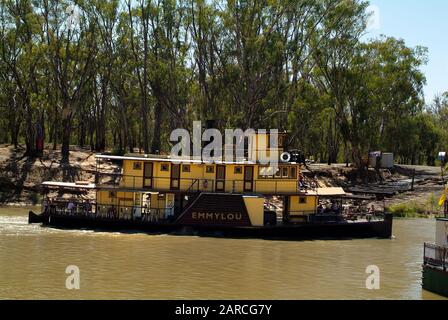 Echuca, VIC, Australia - January 21, 2008: Vintage paddle steamer Emmylou on Murray river Stock Photo