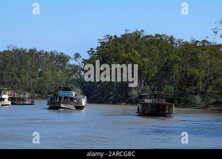 Echuca, VIC, Australia - January 21, 2008: Vintage paddle steamers on Murray river Stock Photo