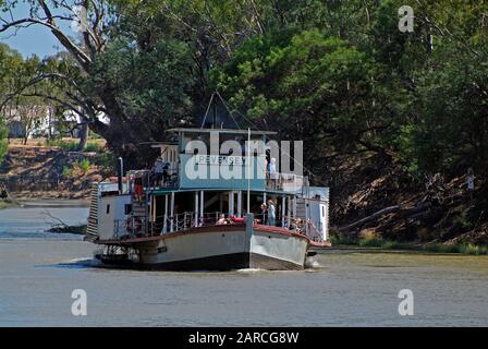 Echuca, VIC, Australia - January 21, 2008: Vintage paddle steamer Pevensey on Murray river Stock Photo