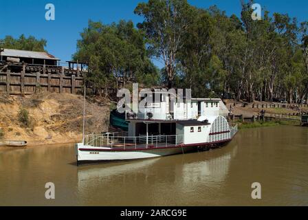 Echuca, VIC, Australia - January 21, 2008: Vintage paddle steamer and terminal on Murray river Stock Photo