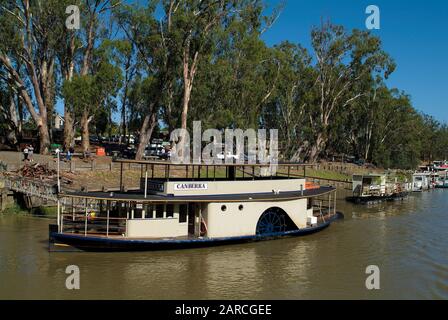 Echuca, VIC, Australia - January 21, 2008: Vintage paddle steamer PS Canberra on Murray river Stock Photo