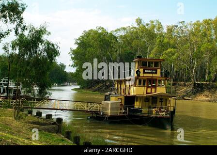 Echuca, VIC, Australia - January 21, 2008: Vintage paddle steamer PS Emmylou on Murray river Stock Photo