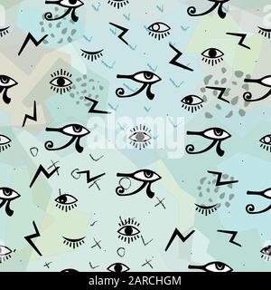 Mysterious Eye Seamless Pattern. Vector Illustration. Stock Vector