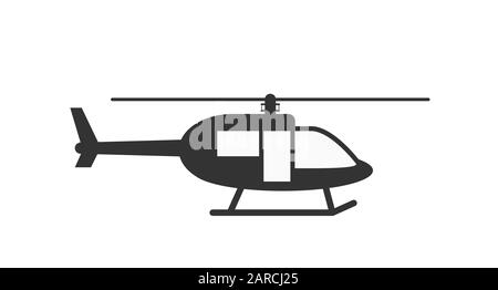 Vector icon of a helicopter. The flat silhouette is isolated on a white background for websites, apps, and theme design. Stock Vector