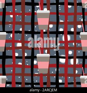 Seamless repeating Pattern with coffee cup on dark background Stock Vector