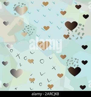 Cute Colorful Seamless Pattern With Golden Stars and Hearts. Vector Illustration Stock Vector