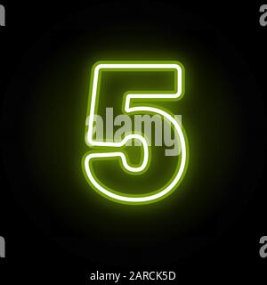 Neon number 5 on black Stock Vector