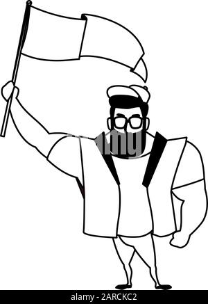 man holding a flag on white background vector illustration design Stock Vector