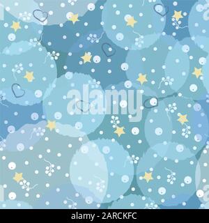 Hand Drawn Seamless Pattern with berries, leaves, twigs and branches on blue. Vector Illustration Stock Vector