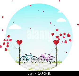Valentine's day background with a bike and a tree made out of hearts. Stock Vector