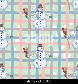 Seamless pattern with hand drawn snowman. Vector Illustration Stock Vector