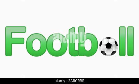 Stylish illustration of the inscription of the word football. Green colour. Soccer ball instead of letters. Sign, symbol Stock Vector