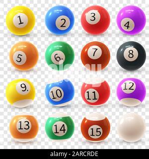 Realistic colorful vector set of glossy 3D billiard balls. Balls for pool or snooker. Stock Vector