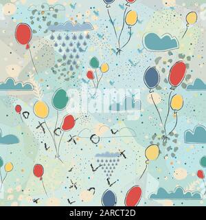 Seamless Cute Pattern with colorful air Balloons. Scandinavian Style. Stock Vector
