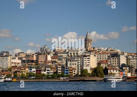 Scenic of the Galata district and Galata Tower on the north side of the Golden Horn in Istanbul, Turkey Stock Photo